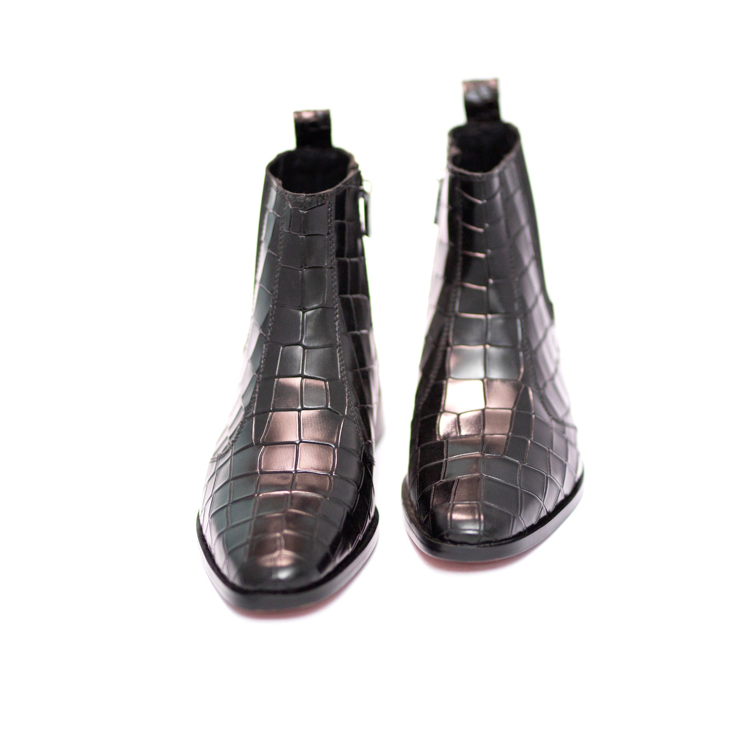 Handmade Leather Croc. Texture Black Boots For Men