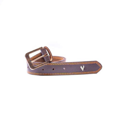 Handmade Leather Brown Belt with Bronze Buckle For Men