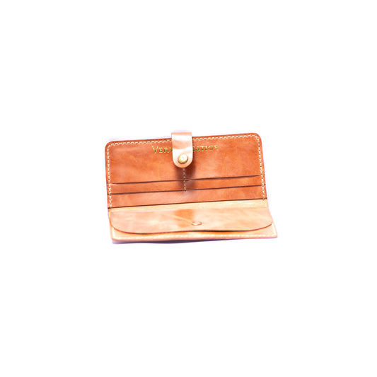 Brown Leather Long Wallets Button Closure For Men