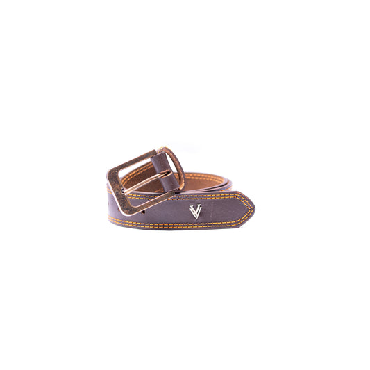 Handmade Leather Brown Belt with Bronze Buckle For Men