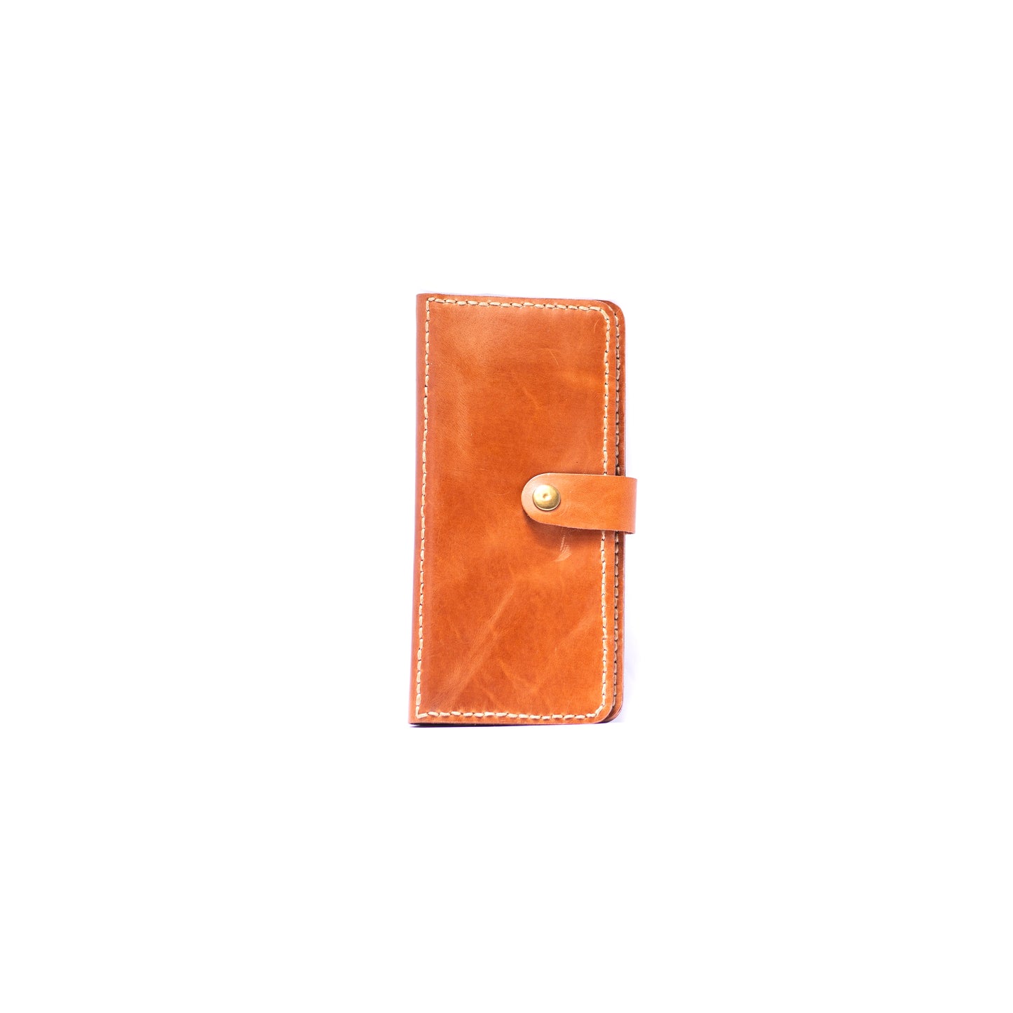 Brown Leather Long Wallets Button Closure For Men