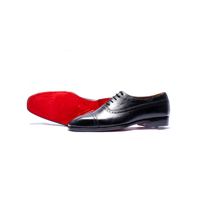 Handmade Leather Black Cap Toe Oxford Shoes For Men