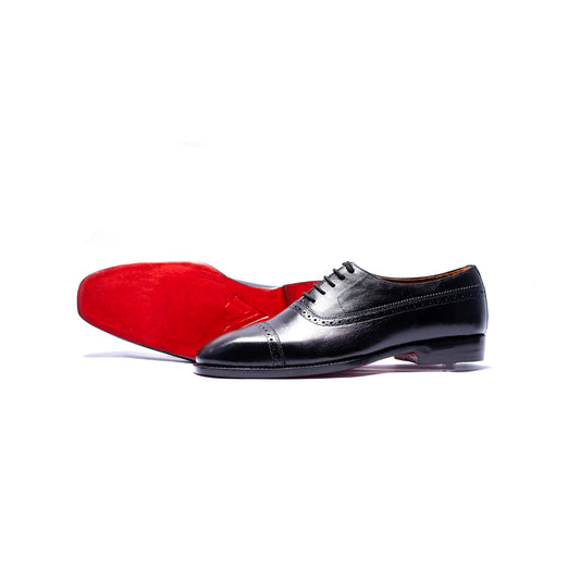 Handmade Leather Black Cap Toe Oxford Shoes For Men