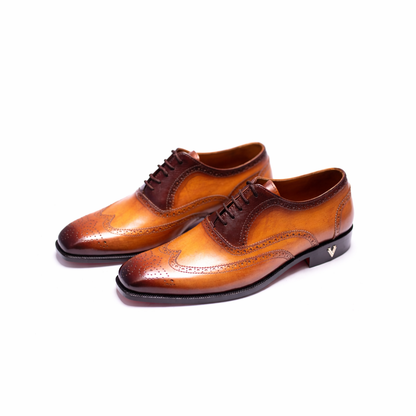Handmade Tan/Brown Leather Brogue Oxford Shoes For Men