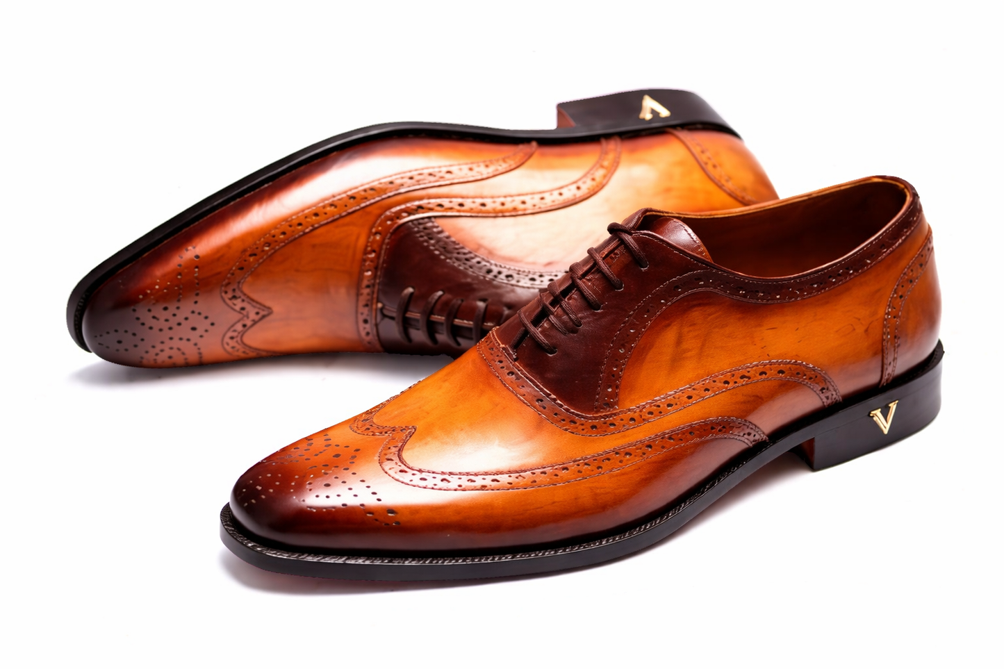 Handmade Tan/Brown Leather Brogue Oxford Shoes For Men