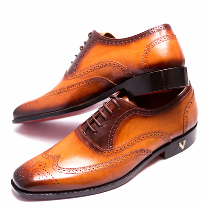 Handmade Tan/Brown Leather Brogue Oxford Shoes For Men