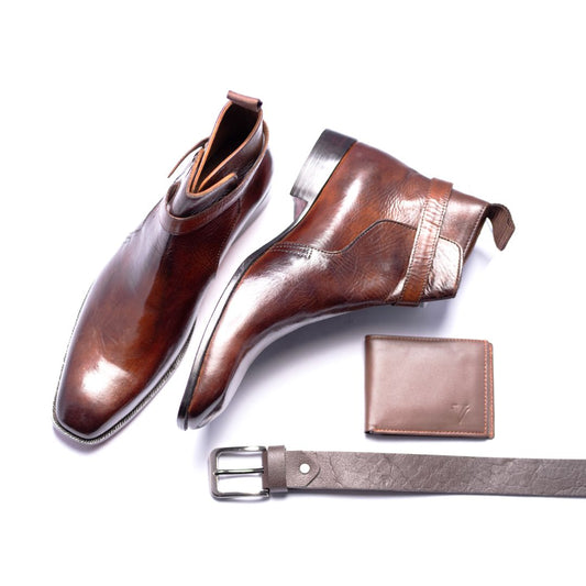 Special: Pack Of 3 Brown Jodhpur Boots with Matching Belt and Wallet