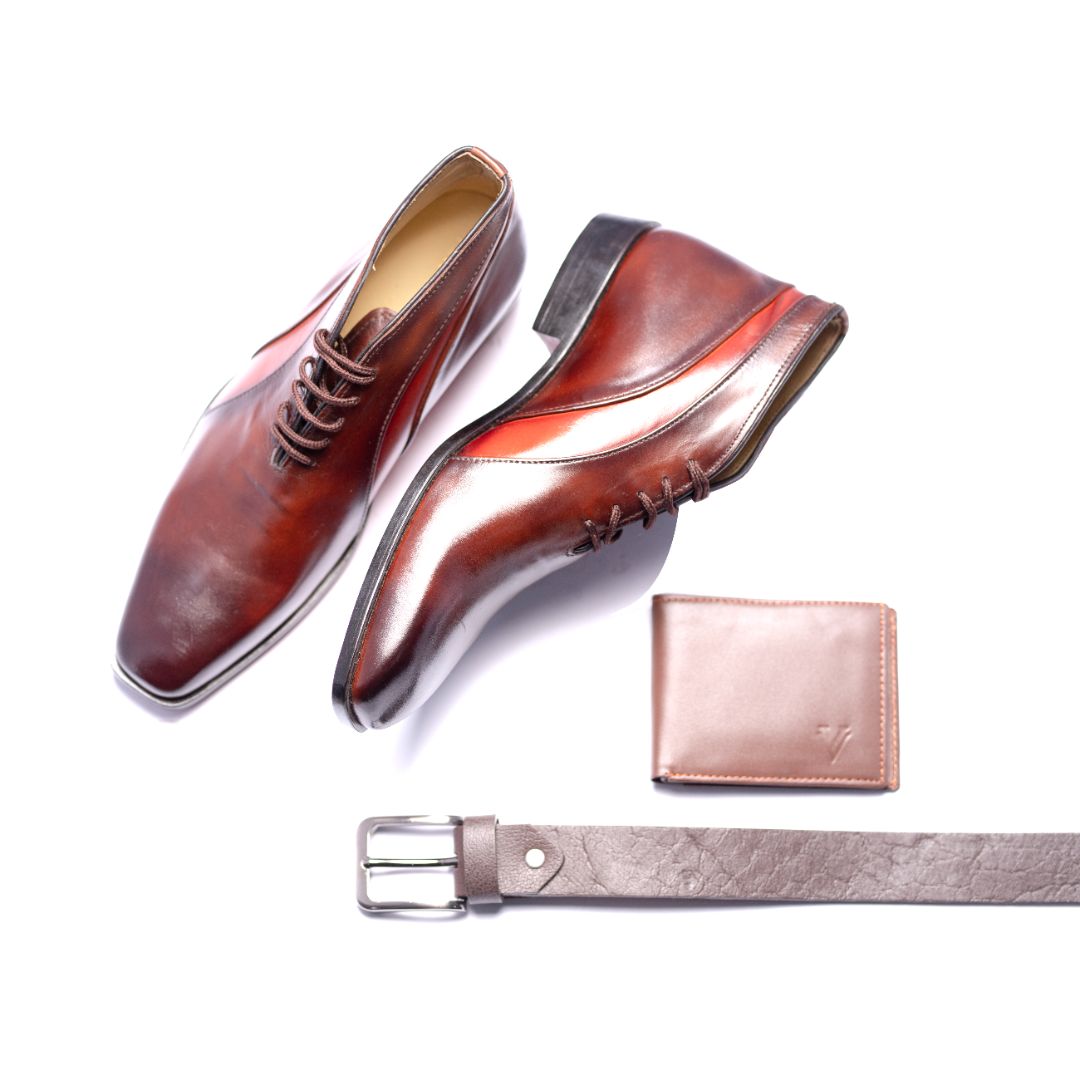 Special: Pack Of 3 Brown Chukka Boots with Matching Belt and Wallet