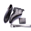 Special: Pack Of 3 Black Woven Boots with Matching Belt and Wallet