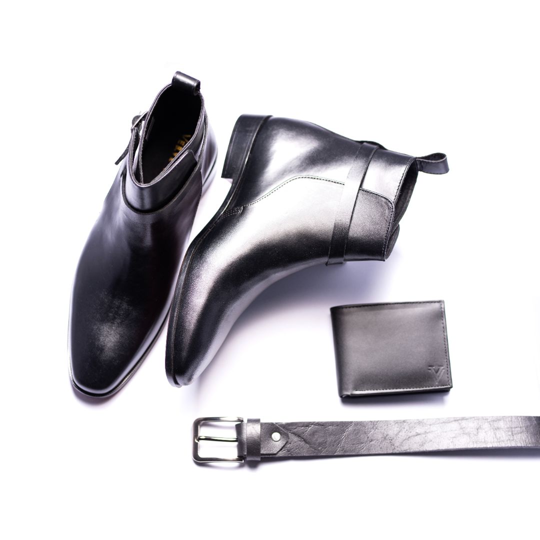 Special: Pack Of 3 Black Jodhpur Boots with Matching Belt and Wallet