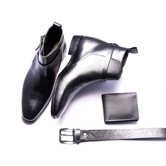 Special: Pack Of 3 Black Jodhpur Boots with Matching Belt and Wallet