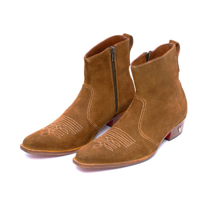 Handmade Suede Brown Cowboy Boots For Men