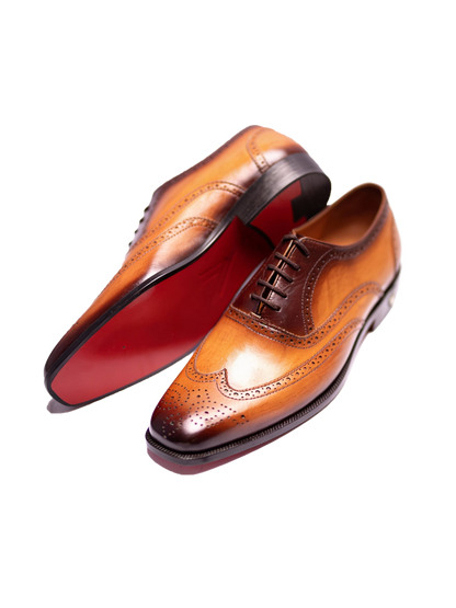 Handmade Tan/Brown Leather Brogue Oxford Shoes For Men
