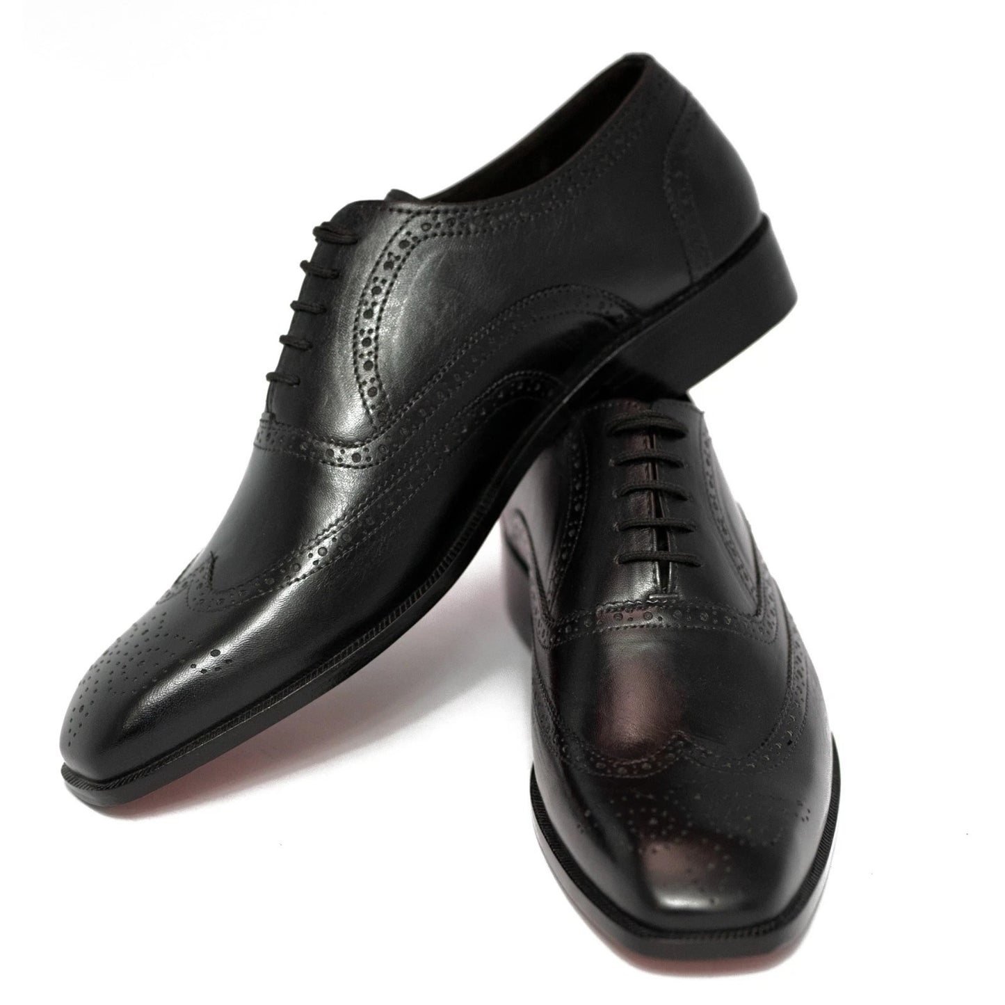 Handmade Leather Black Wingtip Oxford Shoes For Men