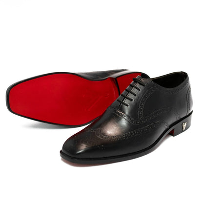 Handmade Leather Black Wingtip Oxford Shoes For Men