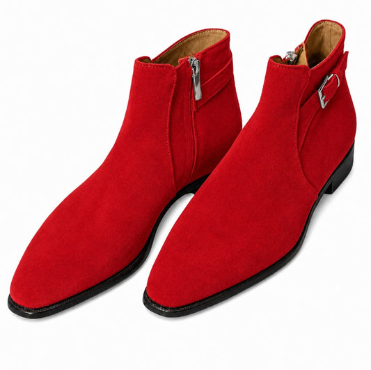 Customized Listing of Handmade Suede Red and Burgundy Zipper Boots for Callistus Emeka Amajoyi