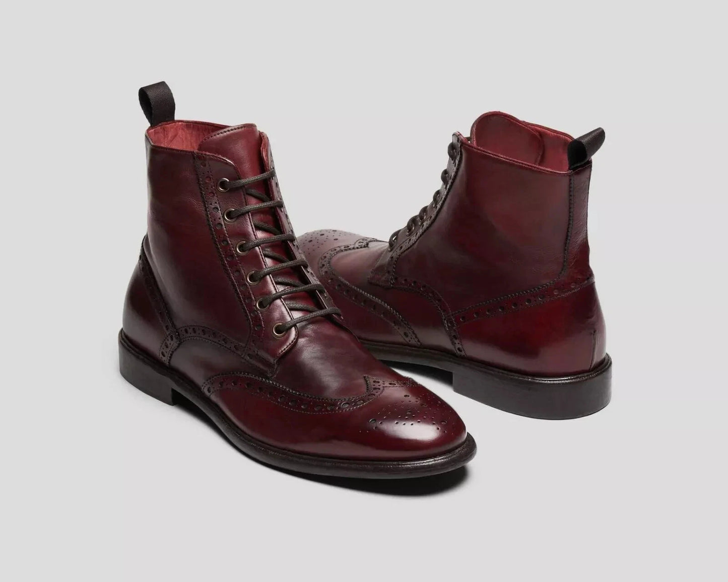 Handmade Real Leather Burgundy Formal Dress Lace Up Wingtip Ankle Boots For Men